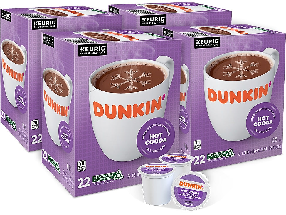 Dunkin' Milk Chocolate Hot Cocoa, Keurig® K-Cup® Pods, 22/Box, 4 Boxes/Carton (611247377215CT)