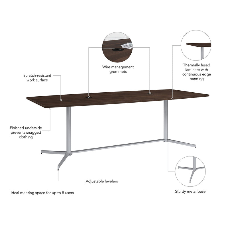 Bush Business Furniture 96W x 42D Boat Shaped Conference Table with Metal Base, Black Walnut (99TBM96BWSVK)