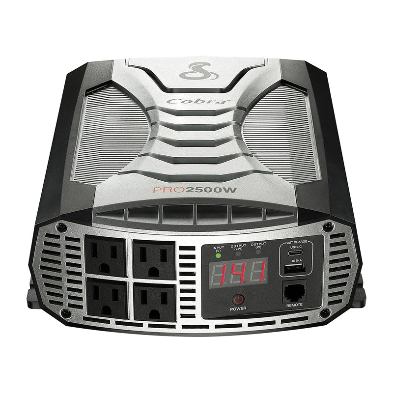 Cobra PRO 2500W Professional-Grade Power Inverter with 2 USB Ports, 4-Outlets, Black & Gray (CPI2500W)