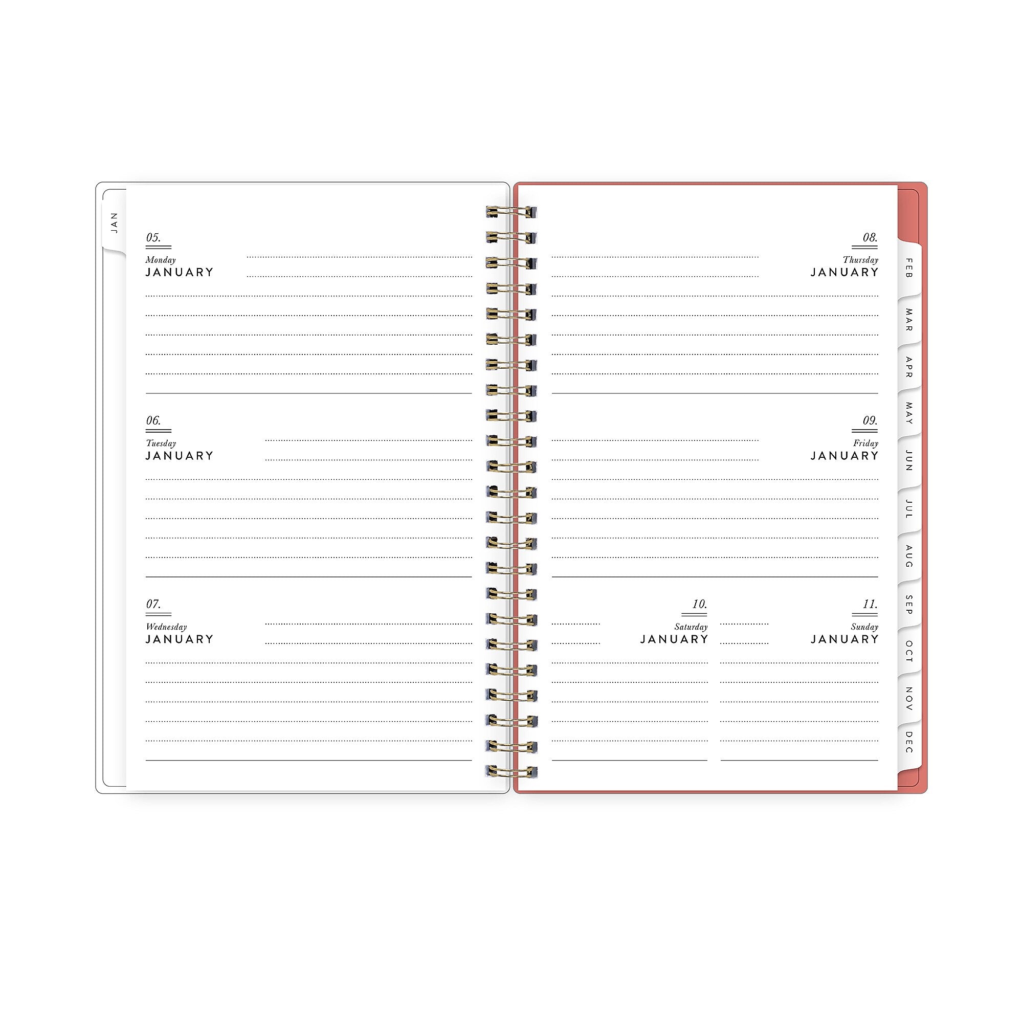 2026 Blue Sky Bespoke Letterpress Pomegranate Blush 5" x 8" Calendar Year Weekly & Monthly Planner, Faux Leather Cover (156222)