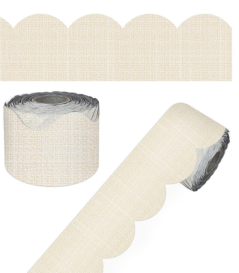 Carson Dellosa Education Linen Rolled Scalloped Borders, 3" x 65', Linen, 3/Bundle (CD-108505-3)