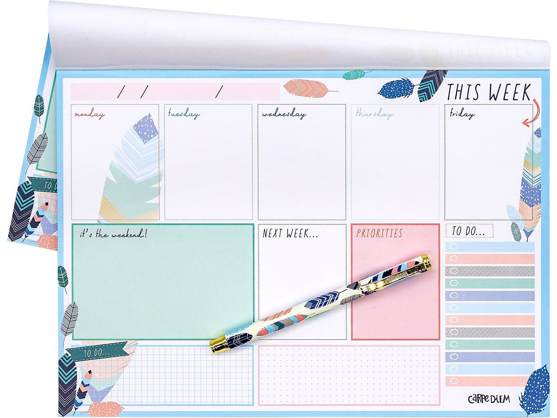 Carpe Diem Feathers 8.3" x 11.7" Weekly Planner, Multicolor, 6/Pack (9219-CD)