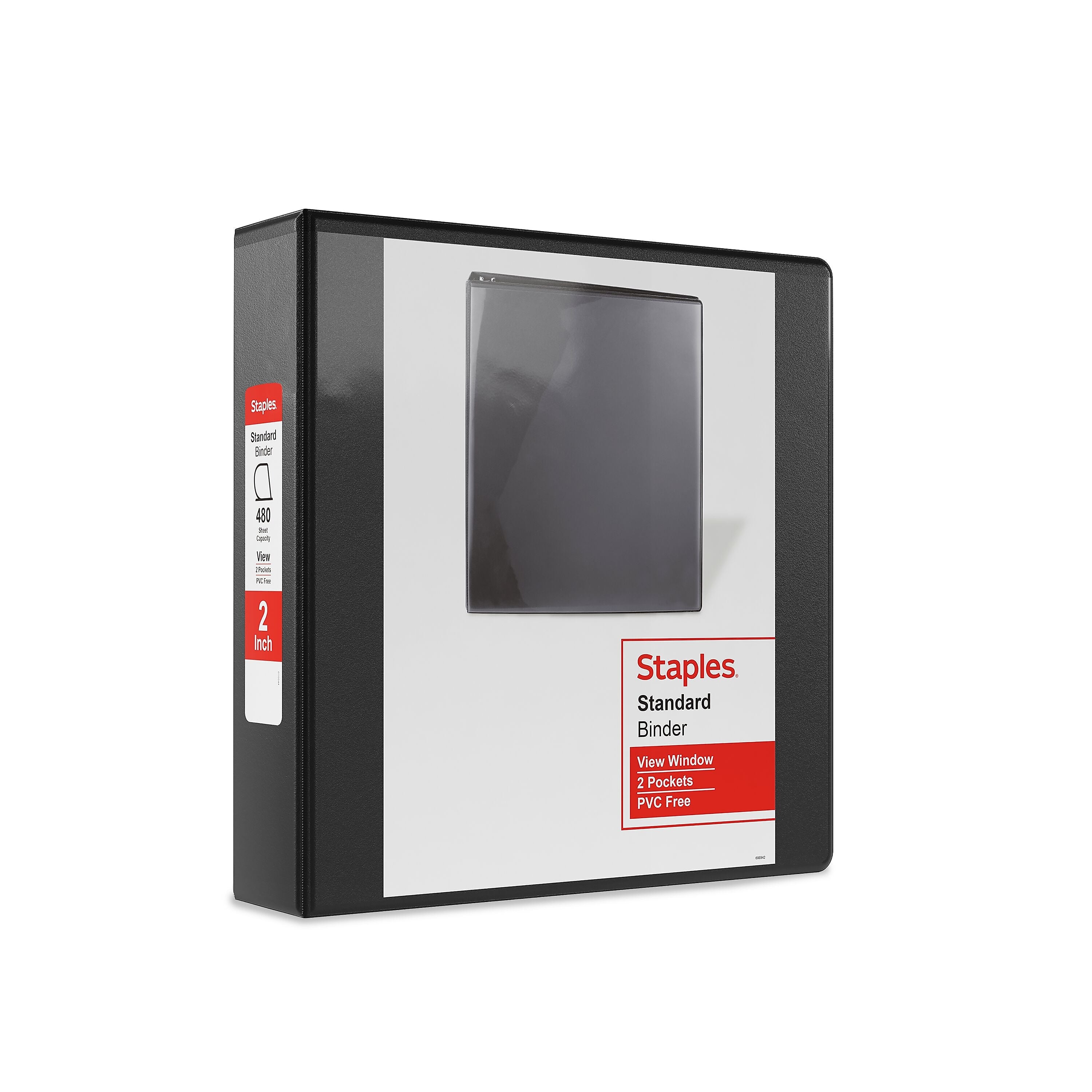 Staples 2" 3-Ring View Binder, D-Ring, Black (55400/26443)