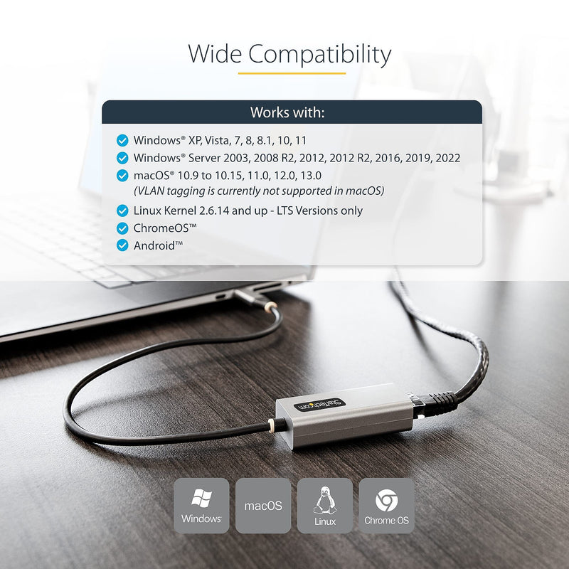 StarTech USB-C to Ethernet Adapter, 10/100/1000 Mbps, Gigabit Network Adaptr, ASIX AX88179A, 1ft/30cm Cable, Windows/macOS/Linux