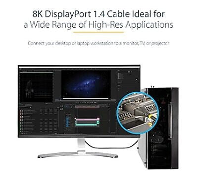 StarTech 6ft (2m) VESA Certified DisplayPort 1.4 Cable, 8K 60Hz HDR10, UHD 4K 120Hz Video, DP to DP Mon Cord, DP 1.4 Cable, M/M