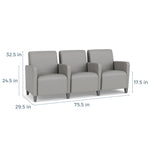 Lesro Ravenna Fabric 3-Seat Lounge Reception Tandem Seating, Open House Black/Brushed Steel (RV3103.FBS-01OHBK)