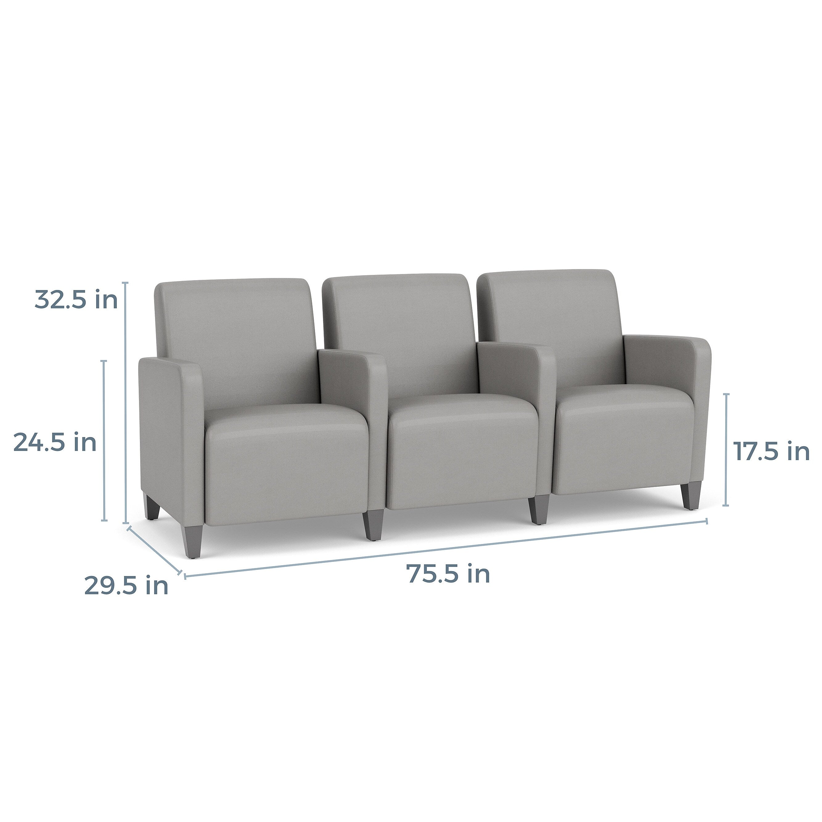 Lesro Ravenna Fabric 3-Seat Lounge Reception Tandem Seating, Open House Black/Brushed Steel (RV3103.FBS-01OHBK)