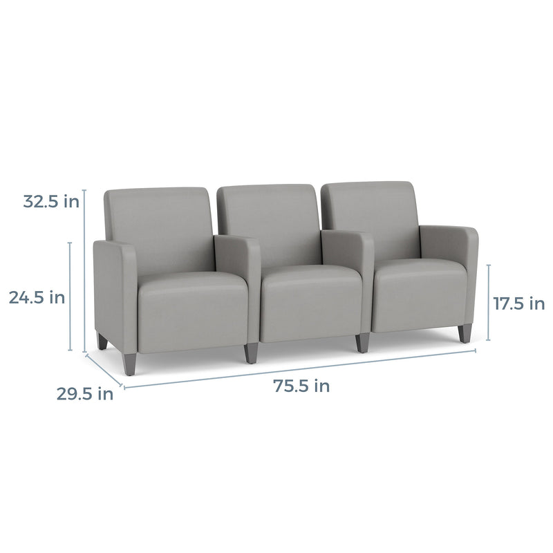 Lesro Ravenna Fabric 3-Seat Lounge Reception Tandem Seating, Open House Black/Brushed Steel (RV3103.FBS-01OHBK)