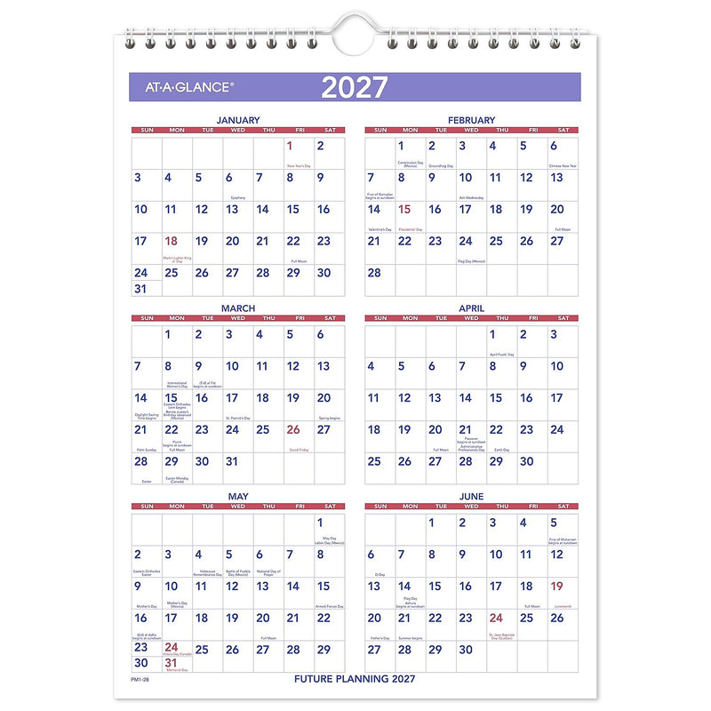 2026 AT-A-GLANCE 8" x 11" Monthly Wall Calendar, White/Purple (PM1-28-26)