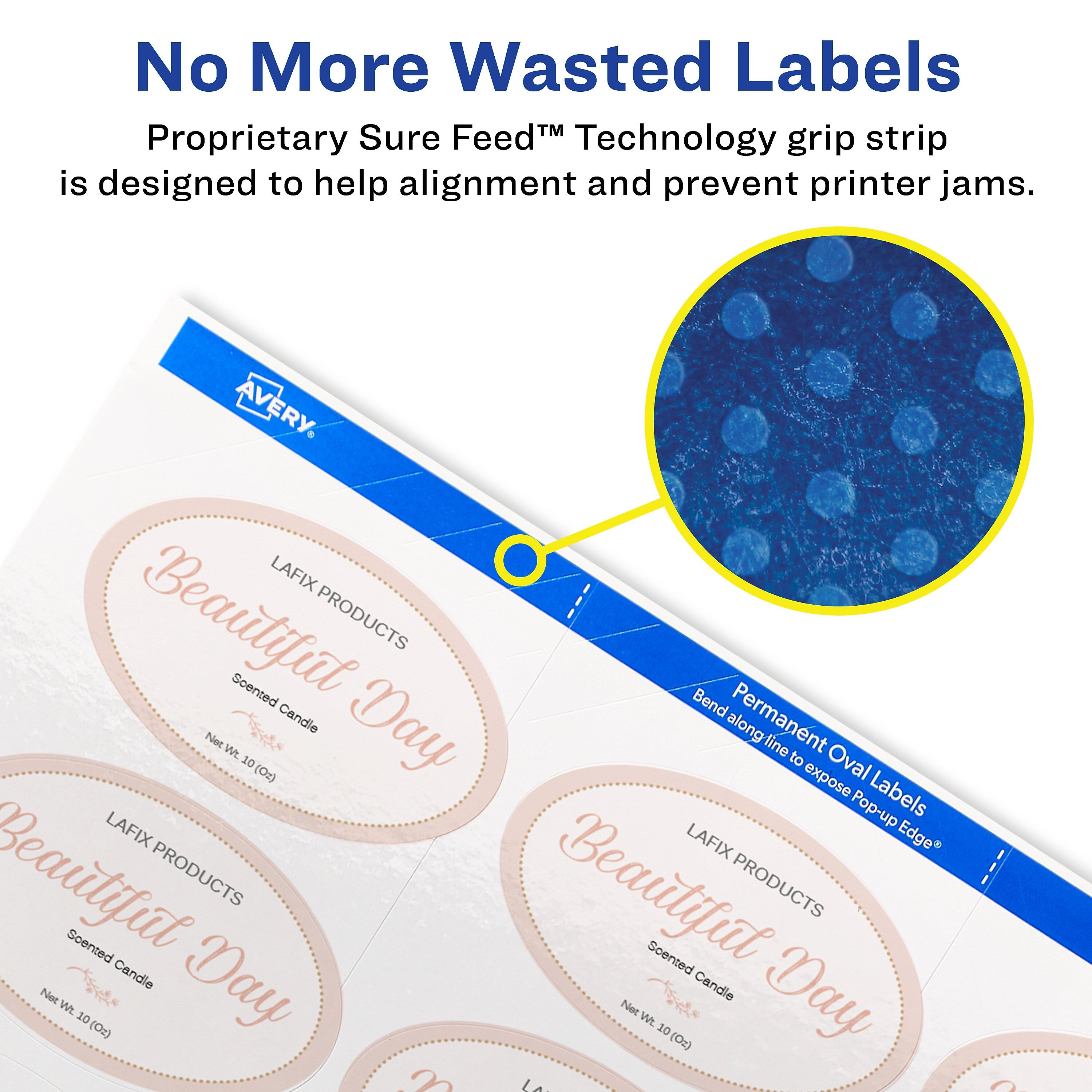 Avery Print-to-the-Edge Laser/Inkjet Oval Labels, 2" x 3 1/3", Glossy White, 80 Labels/Pack (22820)