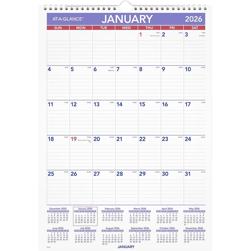 2026 AT-A-GLANCE 12" x 17" Monthly Wall Calendar, White/Purple (PM2-28-26)