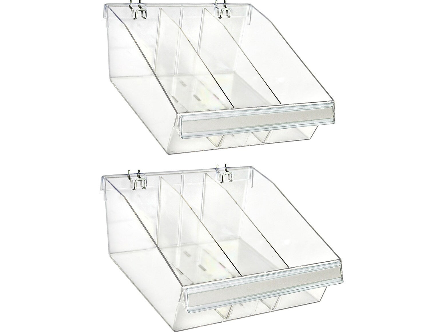 Azar 5.75" x 11.75" Pegboard 3-Compartment Deep Bin Tray, Clear, 2/Pack (556132-S-DIV-2PK)