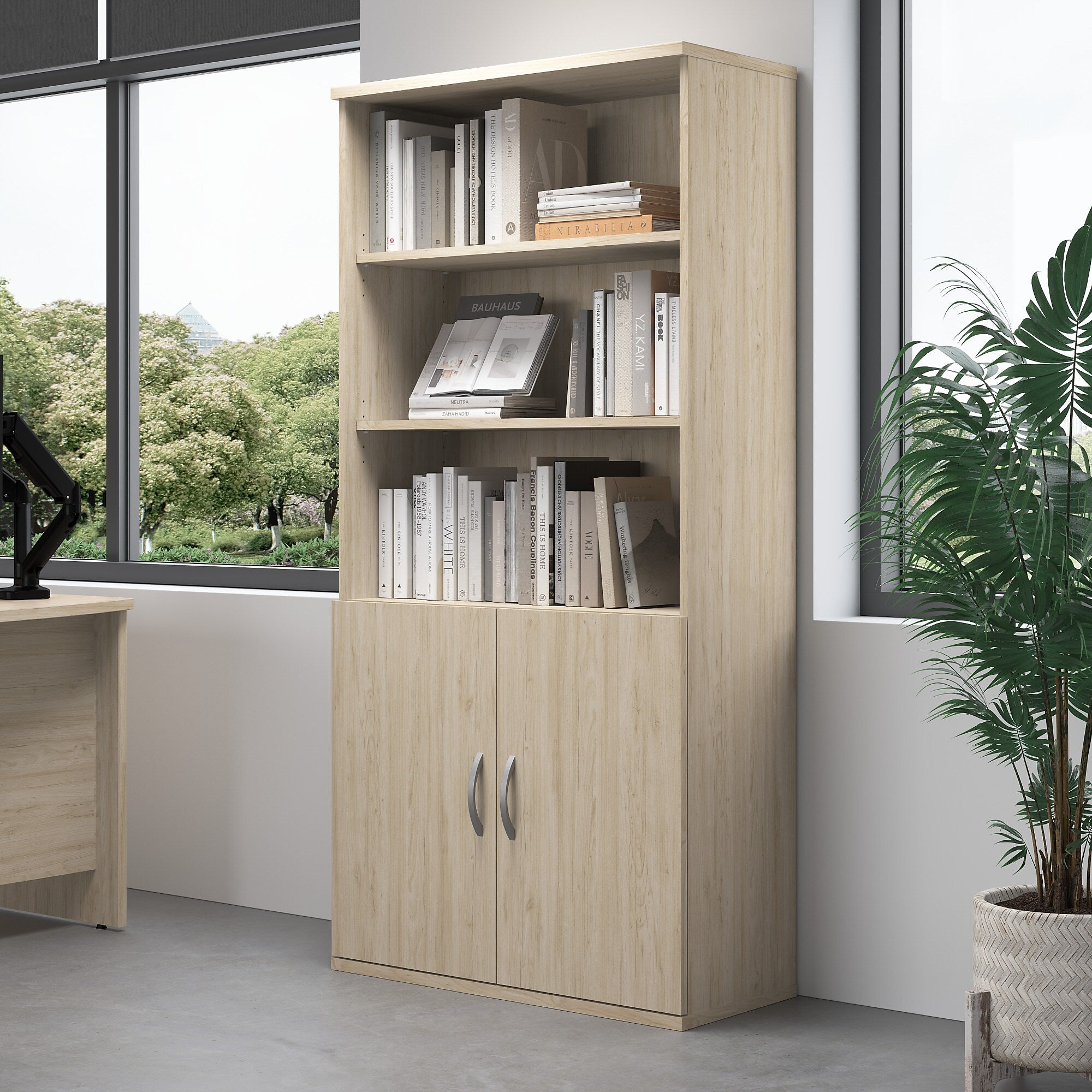 Bush Business Furniture Studio C 73"H 5-Shelf Bookcase with Adjustable Shelves, Natural Elm Laminated Wood (STC015NE)