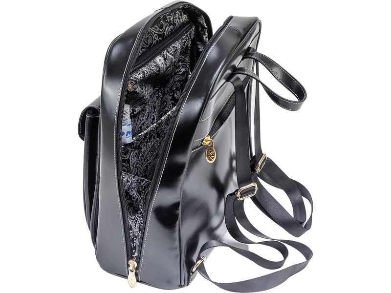 McKlein Madison Leather Laptop Backpack, Medium, Black (99555)