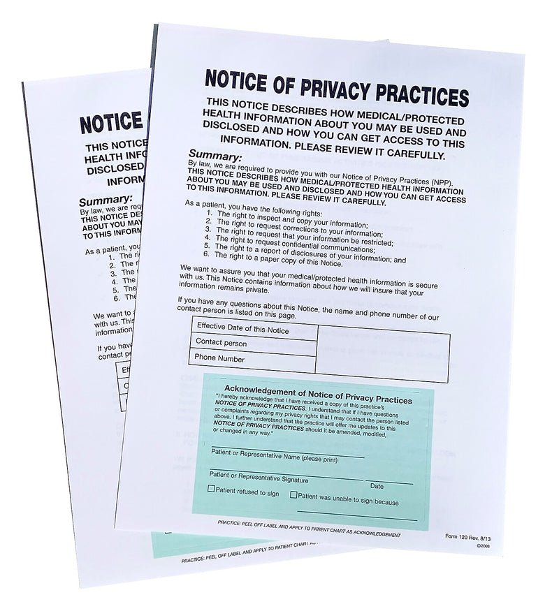 Cosco Notice of Privacy Practices with Label, English, 8-Part, 250 Forms/Pack (074044)