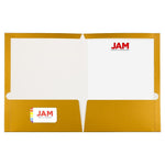 JAM Paper Glossy 3-Hole Punched 2 Pocket Cardstock Presentation Folder, Gold, 100/Box (385GGOB)