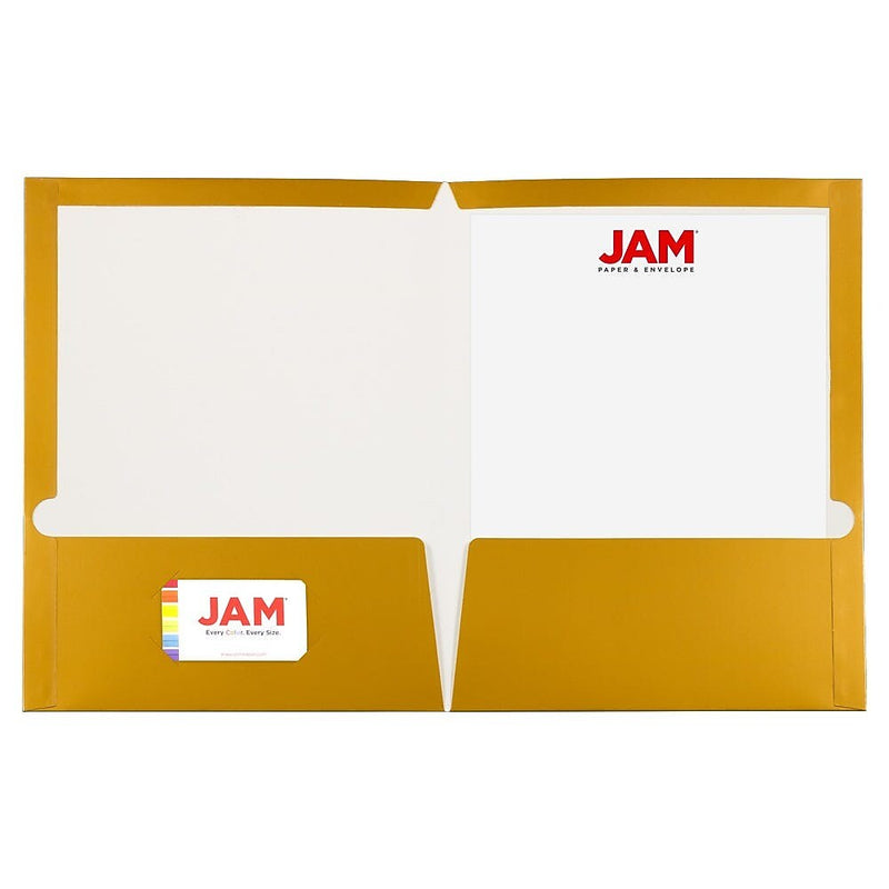 JAM Paper Glossy 3-Hole Punched 2 Pocket Cardstock Presentation Folder, Gold, 100/Box (385GGOB)