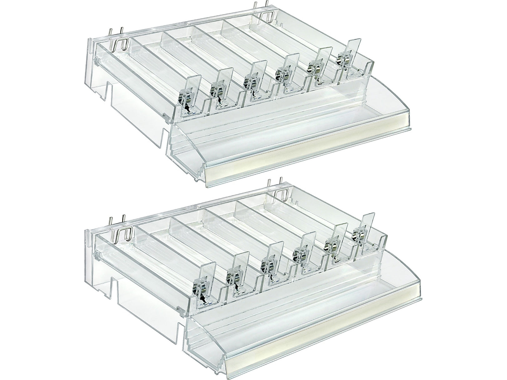 Azar 3.5" x 12" Pegboard 6-Compartment Cosmetic Tray with Tester Tray, Clear, 2/Pack (225840-TESTER-6COMP-2PK)