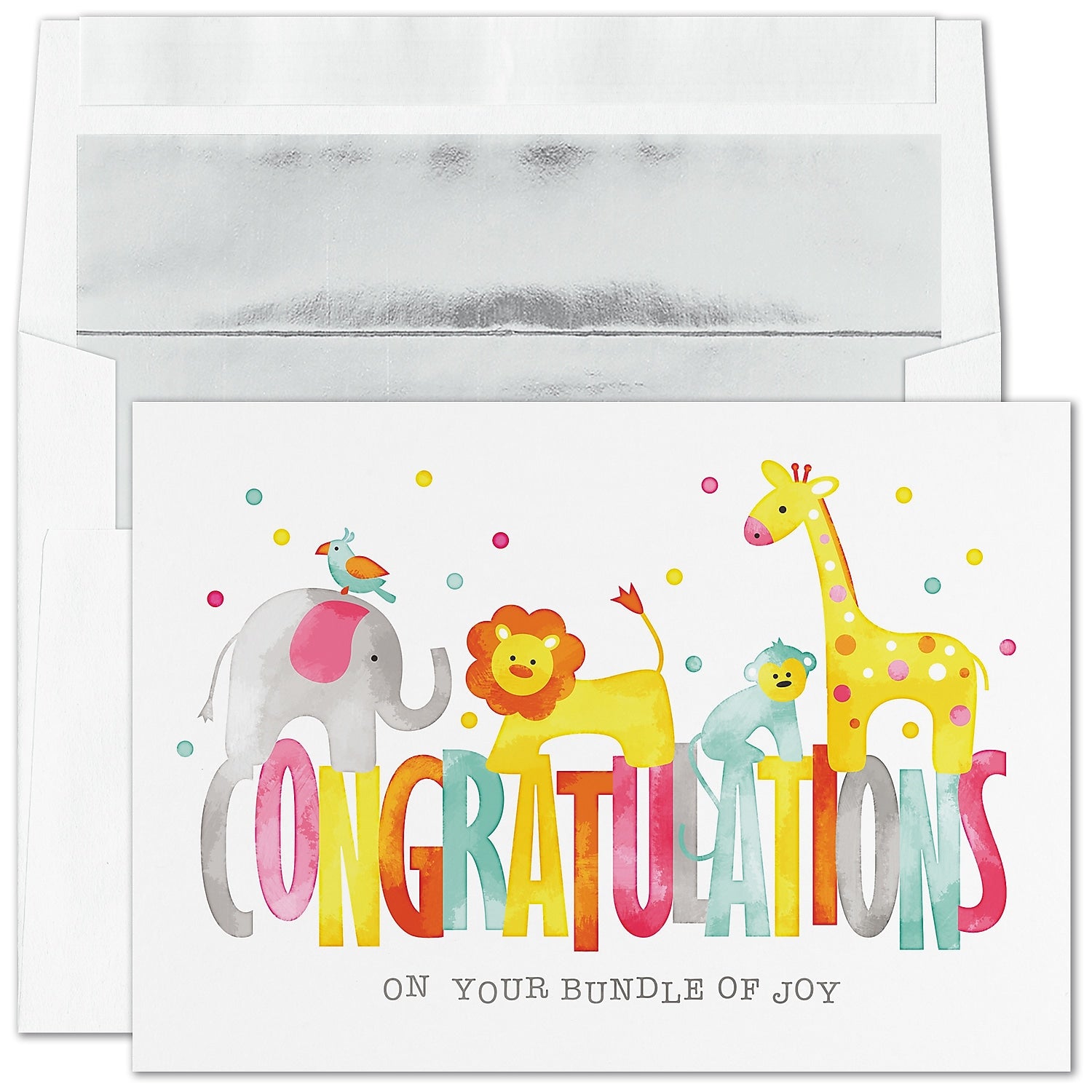 "Bundle of Joy" Congratulations Card w/ Silver Lined White Envelope, 25/BX