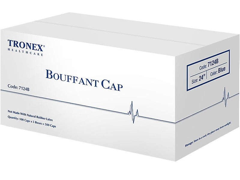 Tronex Spunbonded Bouffant Cap, One Size, Blue, 100 Caps/Box, 5 Boxes/Pack (7124B)