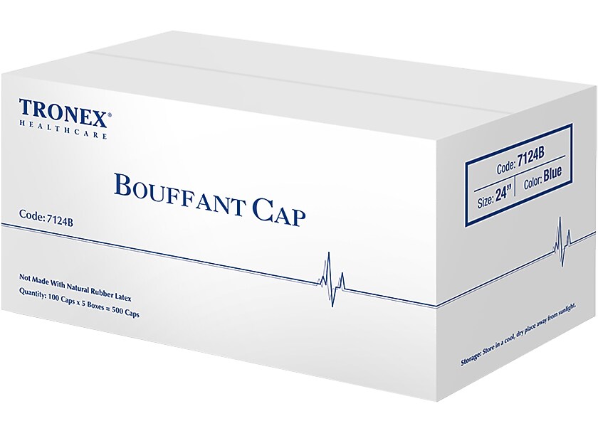 Tronex Spunbonded Bouffant Cap, One Size, Blue, 100 Caps/Box, 5 Boxes/Pack (7124B)