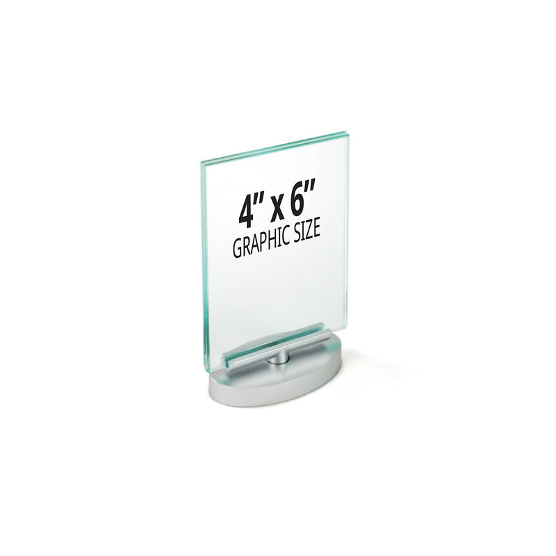 Azar Sign Holder, 4" x 6", Vertical, Table Top, Silver, Acrylic, 2/Pack (252940)