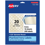 Avery Laser/Inkjet Round Multipurpose Labels, 1.5" Dia., Ivory, 200 Labels/Pack (94506)