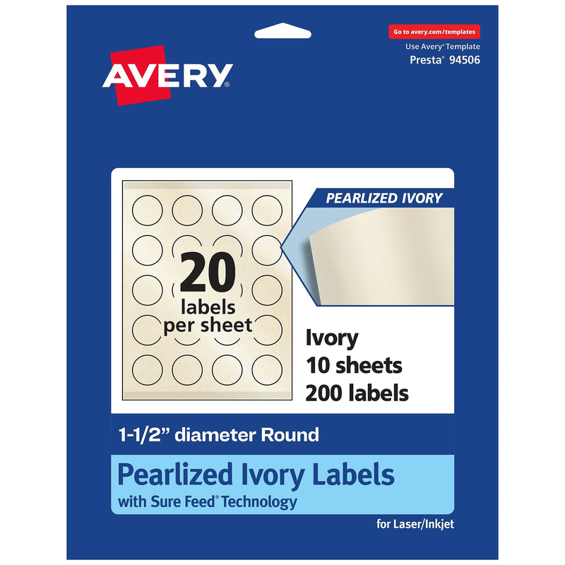 Avery Laser/Inkjet Round Multipurpose Labels, 1.5" Dia., Ivory, 200 Labels/Pack (94506)