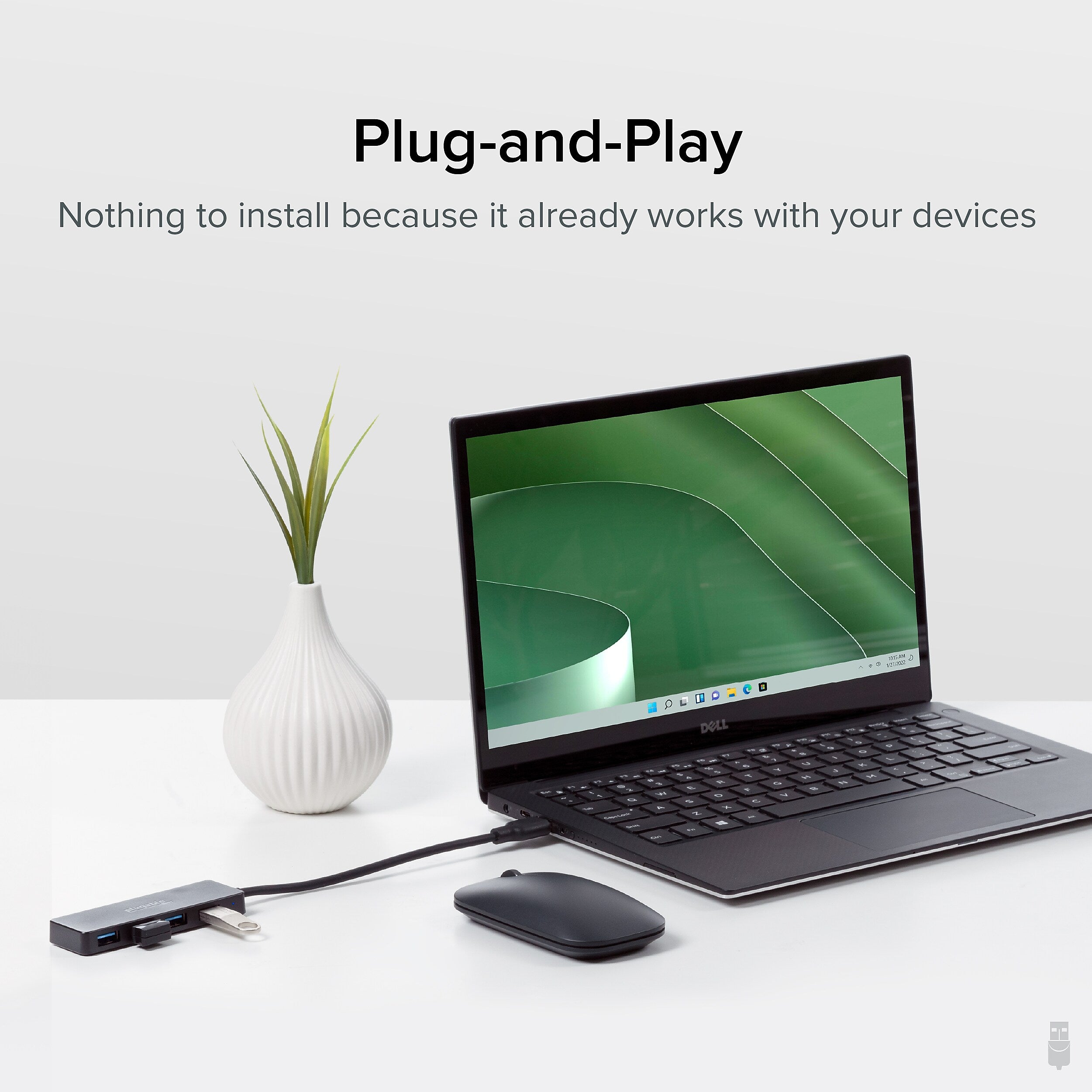 Plugable 4 Port USB Hub 3.0, USB Splitter for Laptop (USB3-HUB4A)