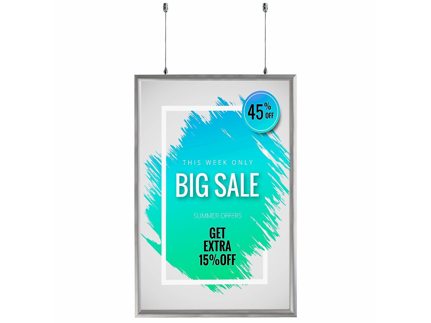 Azar Poster Holder, 24" x 36", Vertical, Ceiling Hanging, Silver, Aluminum (300416)