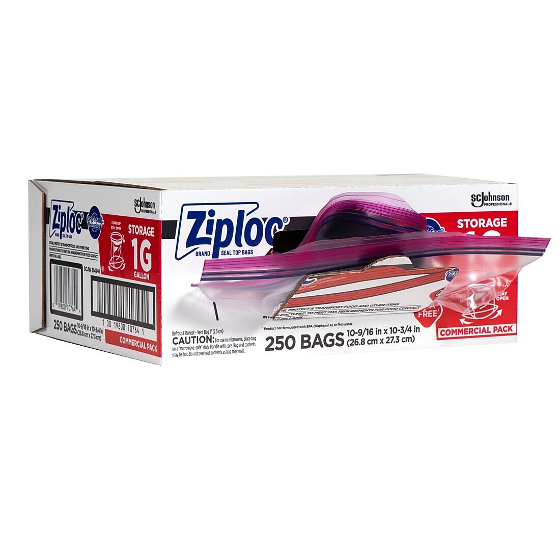 Ziploc Double Zipper Storage Bags, Gallon, 250 Bags/Carton (682257)
