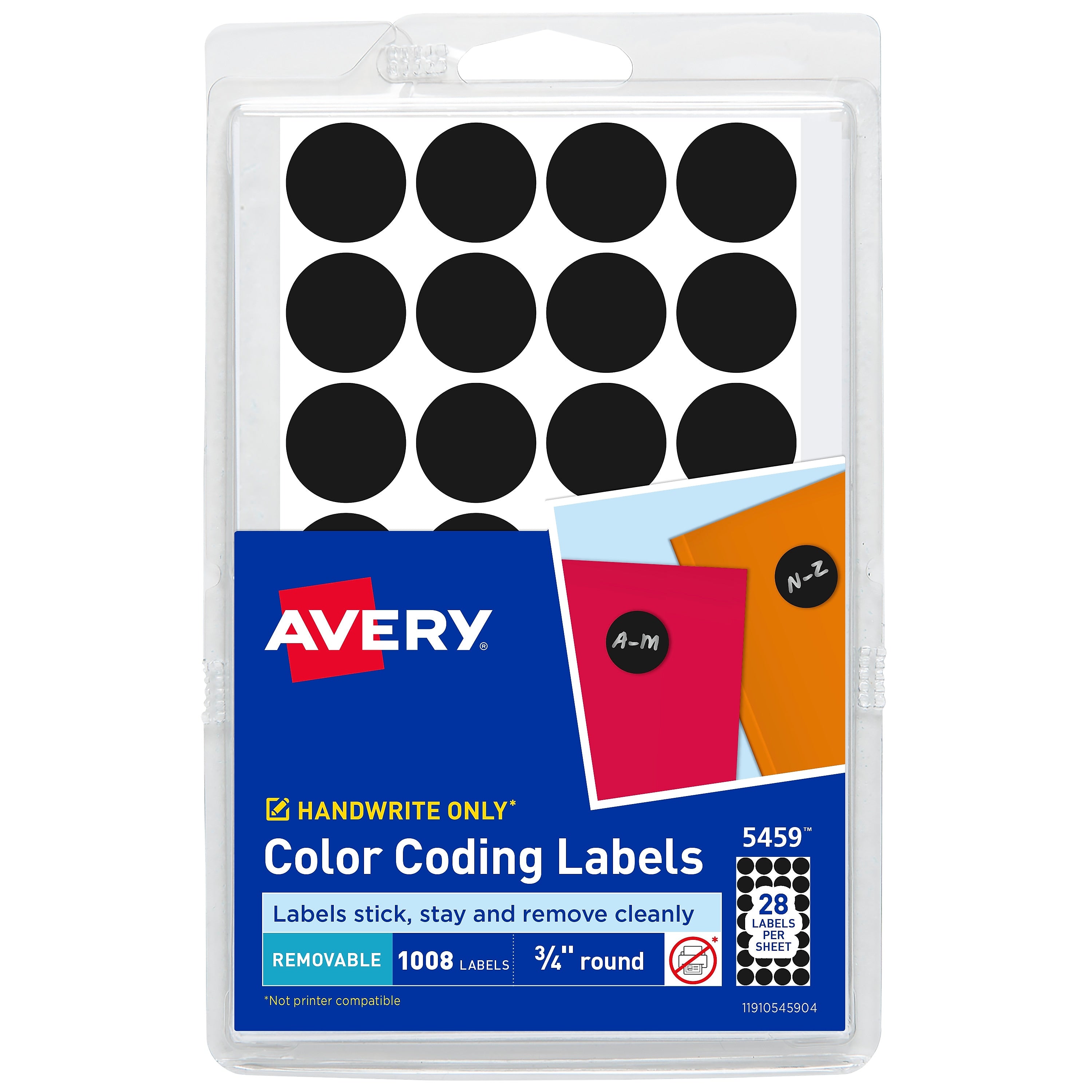 Avery Color-Coding Labels on 4" x 6" Sheets, 3/4" Dia, Black, Non-Printable, 1,008 Labels/Pack (5459)