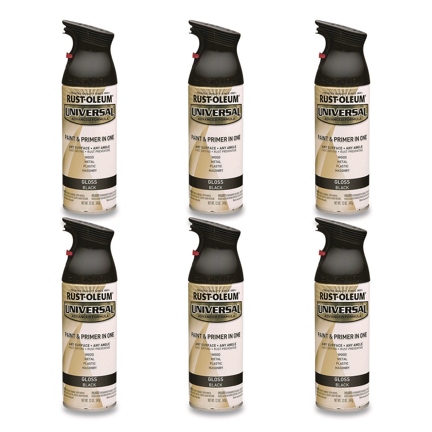 Rust-Oleum Universal Premium Spray Paint, Black, 12 oz., 6/Carton (245196)