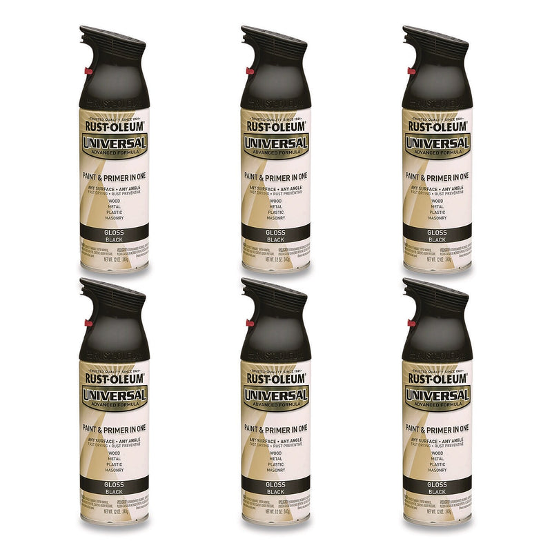 Rust-Oleum Universal Premium Spray Paint, Black, 12 oz., 6/Carton (245196)