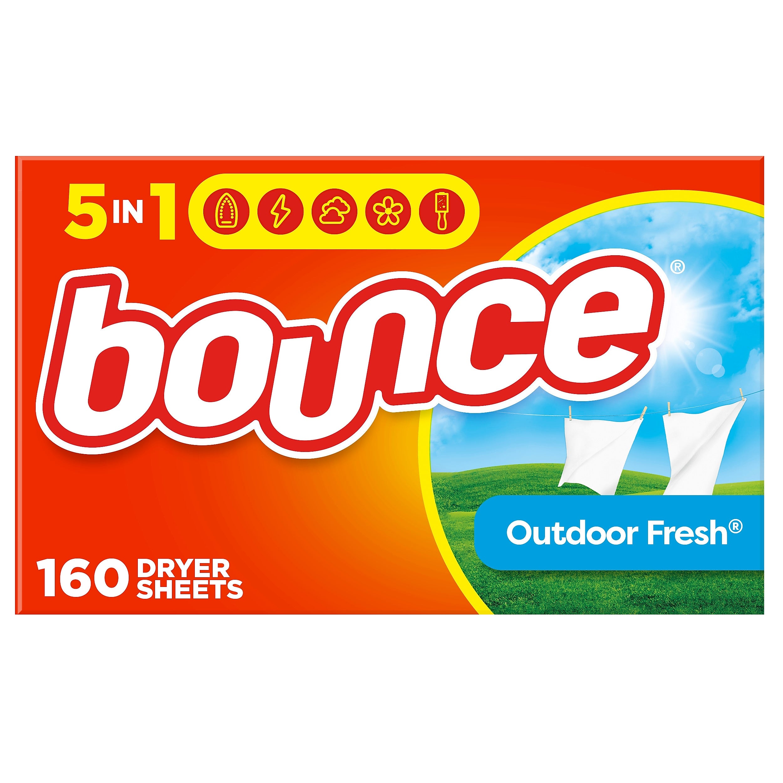Bounce Dryer Sheets, Outdoor Fresh Scent, 160/Sheets, 6 Boxes/Carton (80168)