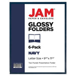 JAM Paper Laminated Two Glossy 2 Pocket Cardstock Presentation Folder, Navy Blue, 50/Box (5042523C)