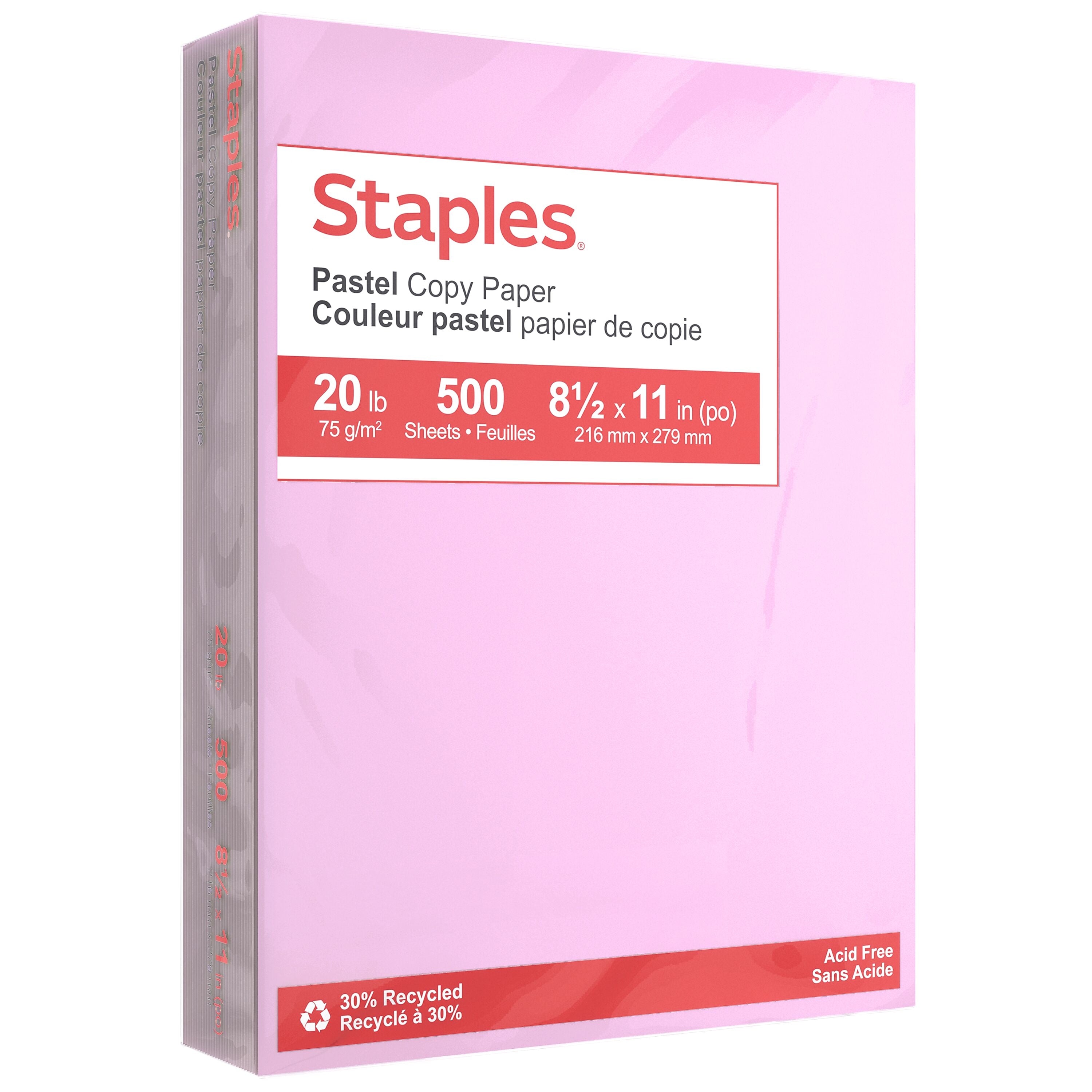 Staples Pastel 30% Recycled Color Copy Paper, 20 lbs., 8.5" x 11", Lilac, 500/Ream (14782)