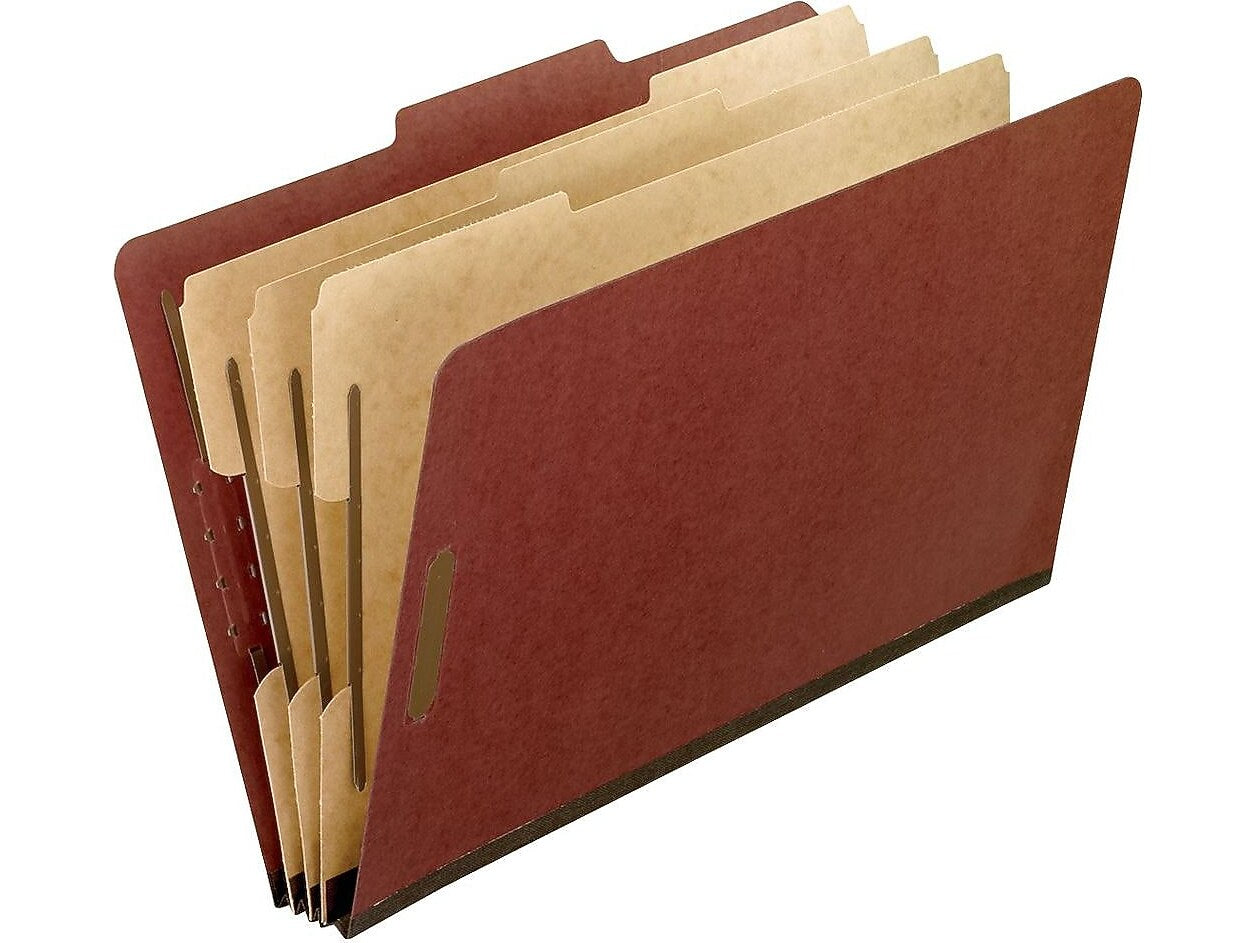 Pendaflex Recycled Pressboard Classification Folder, 3-Divider, 2" Expansion, Legal Size, Brick Red, 10/Box (2357R)