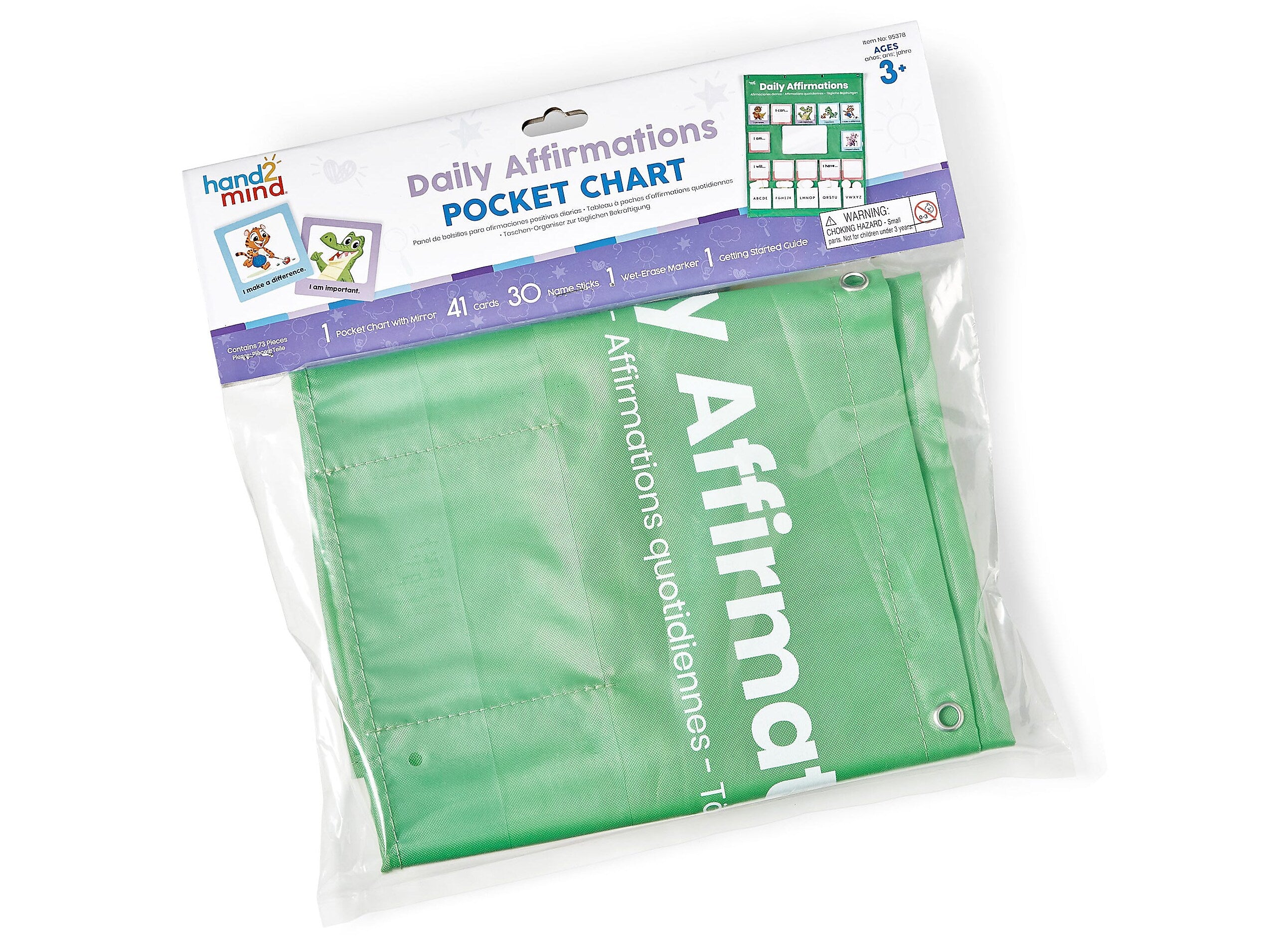 hand2mind Daily Affirmations 17-Pocket Chart with Mirror (95378)