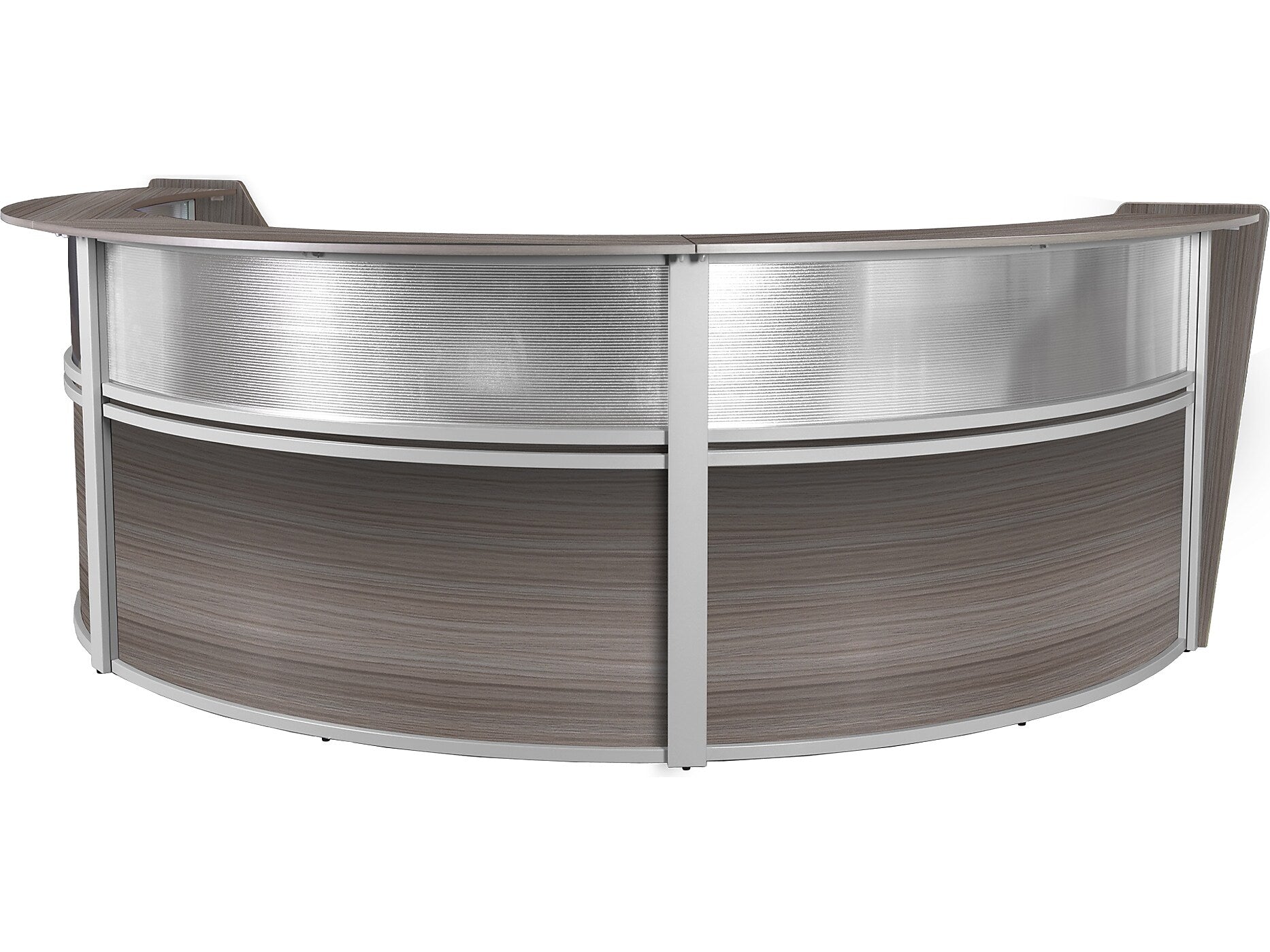 Regency Marque 144"W Curved Reception Desk Workstation, Driftwood Gray (77313GY)