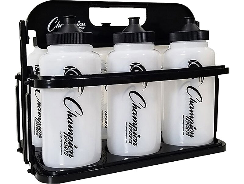 Champion Sports Plastic Water Bottle, 32 oz., Clear/Black, 6/Pack (CWBWXSET)