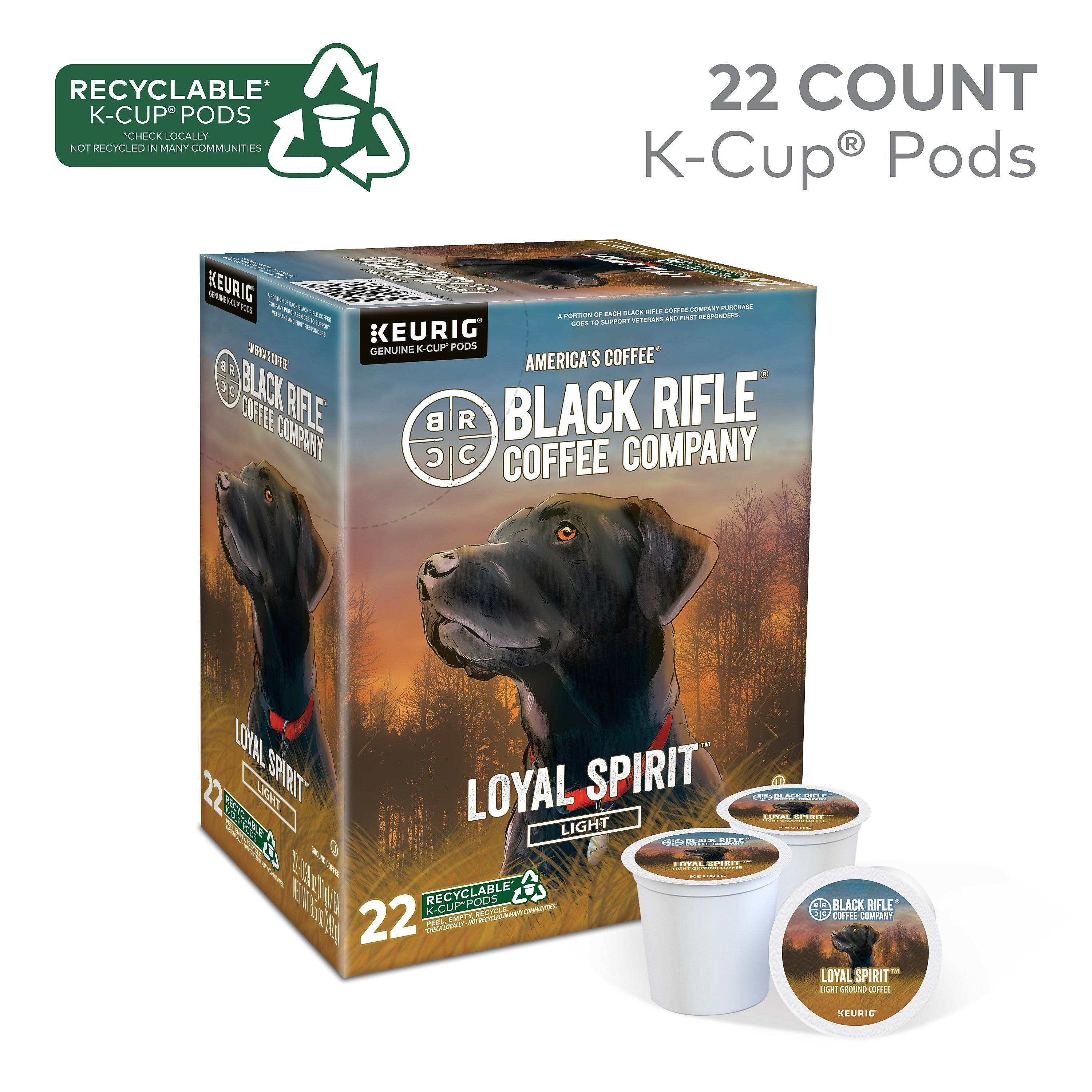 Black Rifle Coffee Company Loyal Spirit Coffee Keurig® K-Cup® Pods, Light Roast, 22/Box (5000384046)