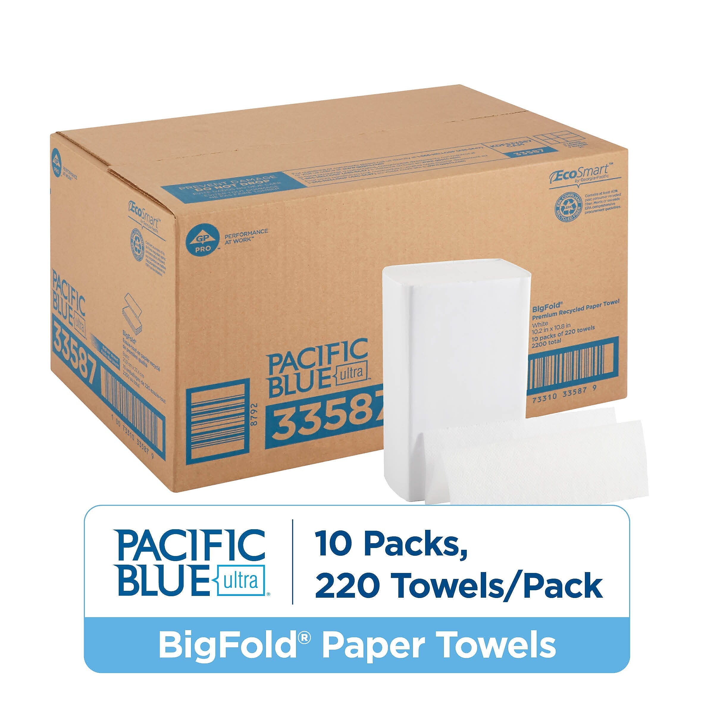Pacific Blue Ultra Recycled C-Fold Paper Towels, 1-ply, 220 Sheets/Roll, 10 Rolls/Carton (33587)