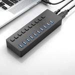 4XEM 10-Port USB 3.0 Power Switch Data Transfer Hub, Gray (4XH710)