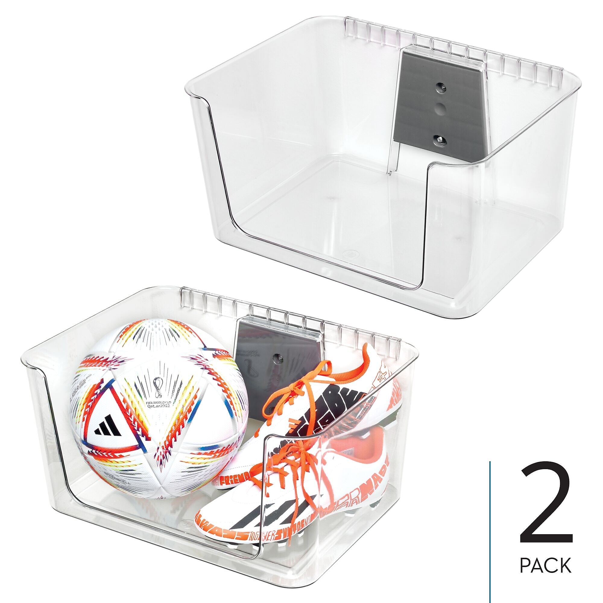 iDESIGN Wall-Mounted Large Stackable Plastic Storage Bin, 8" x 15"x 12.5", Clear, 2/Pack (29173M2)