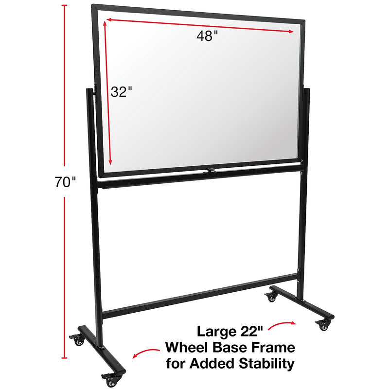Excello Global Products Glass Mobile Dry-Erase Whiteboard, Aluminum Frame, 48" x 32" (EGP-HD-0552)