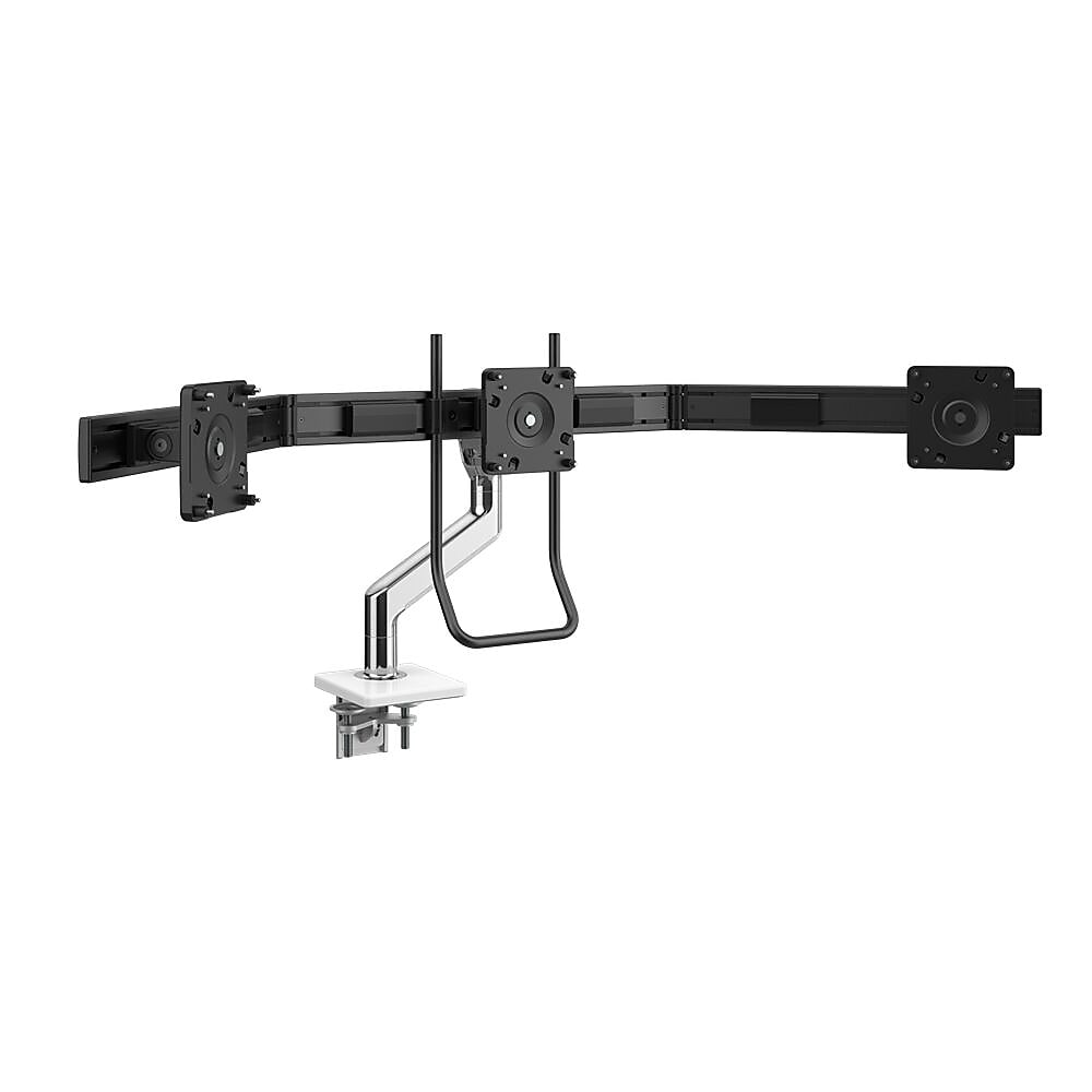 Humanscale M10 Adjustable Triple Monitor Arm with Crossbar and Handle, up to 26.5" Monitors, Polished Aluminum (M13HBW)