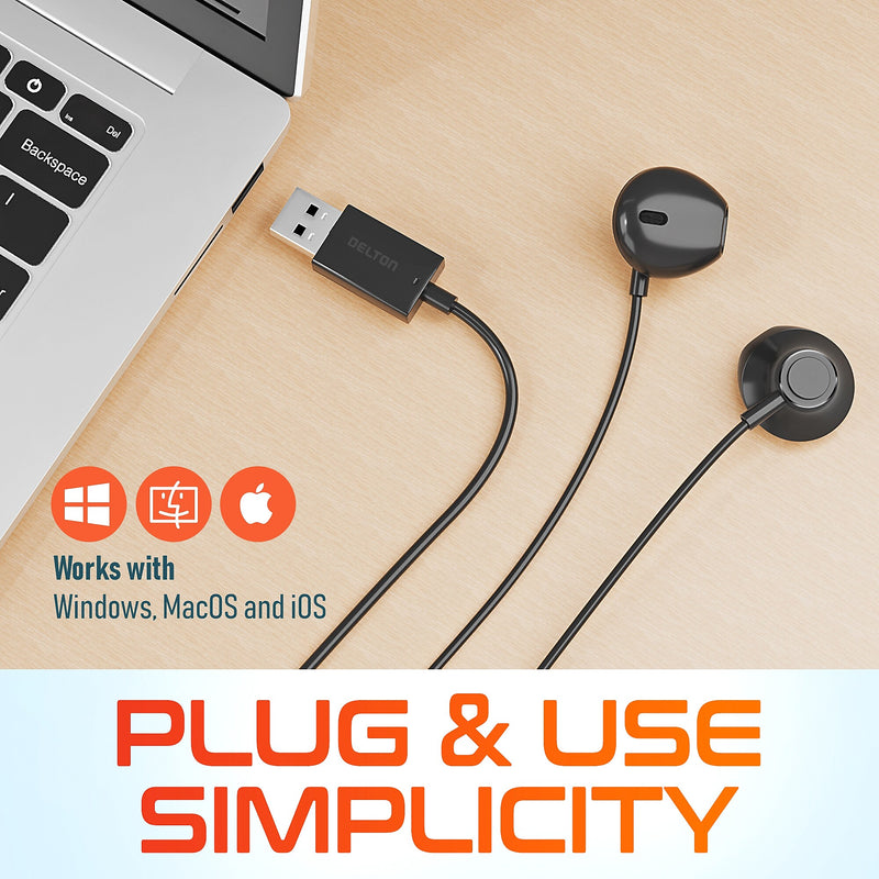 Delton 10E Stereo USB In-Ear Computer Headset with Microphone, Black (DWH10E)