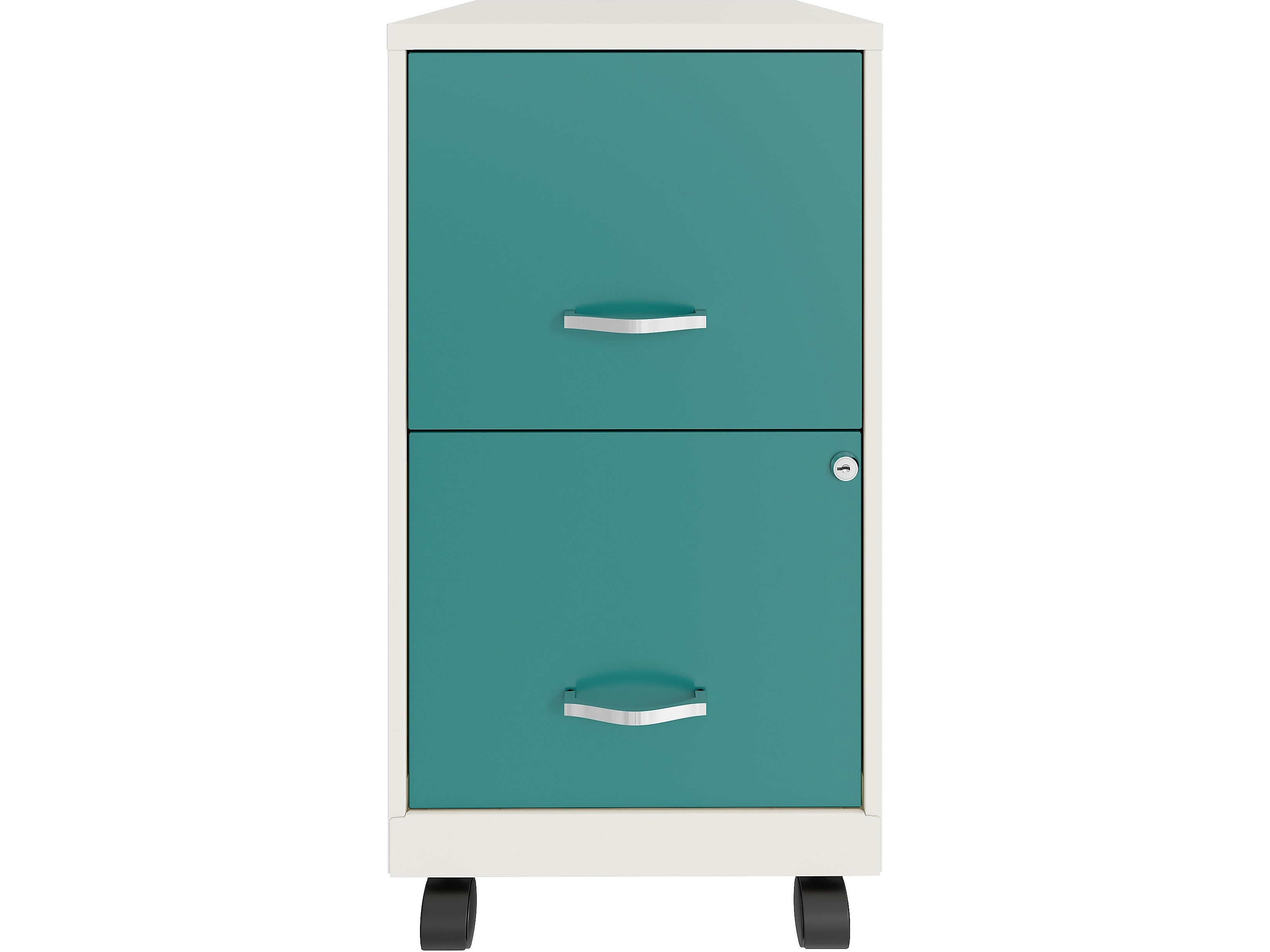Space Solutions SOHO Smart File 2-Drawer Mobile Vertical File Cabinet, Letter Size, Lockable, Pearl White/Teal (25333)