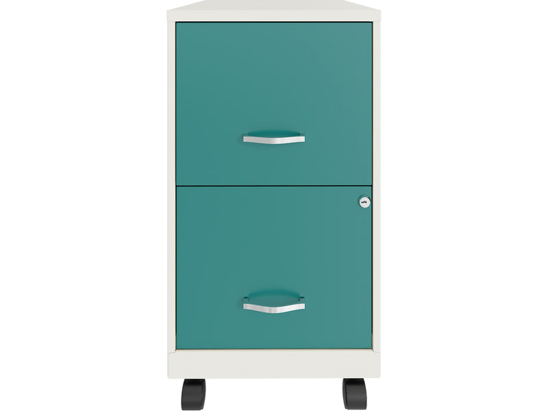 Space Solutions SOHO Smart File 2-Drawer Mobile Vertical File Cabinet, Letter Size, Lockable, Pearl White/Teal (25333)